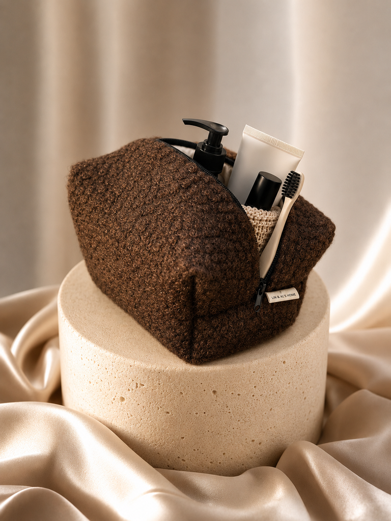 Toilettas Bouclé Donker Bruin
