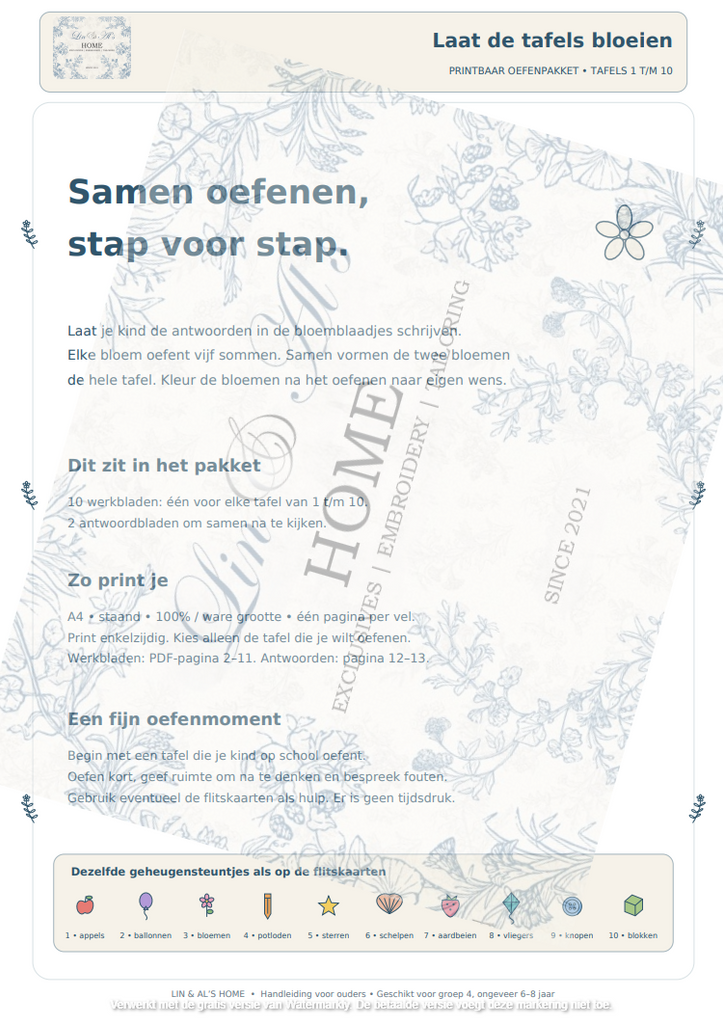 Oefenbladen Tafels Vermenigvuldigen - 50 oefenbladen Digitaal